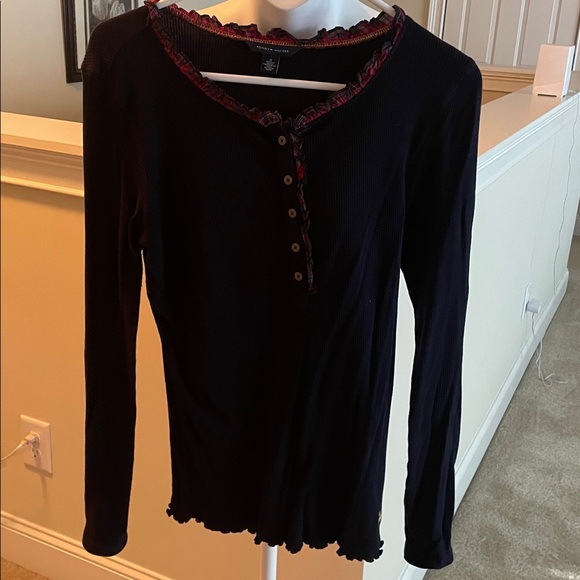 Tommy Hilfiger Black Henley with Red Plaid Trim - Picture 1 of 4